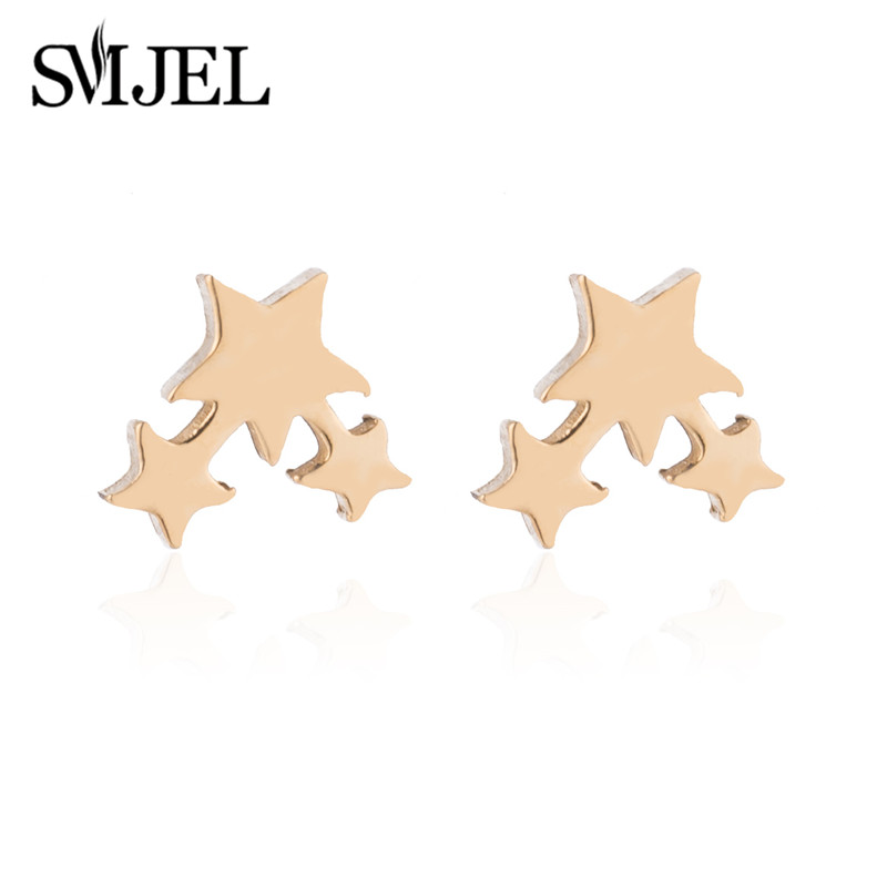Nuevos pendientes de tuerca de estrella hueca de acero inoxidable para mujer, joyería de de cumpleaños Celestial para el día a día, adolescente y madre: Chapado en zinc azul