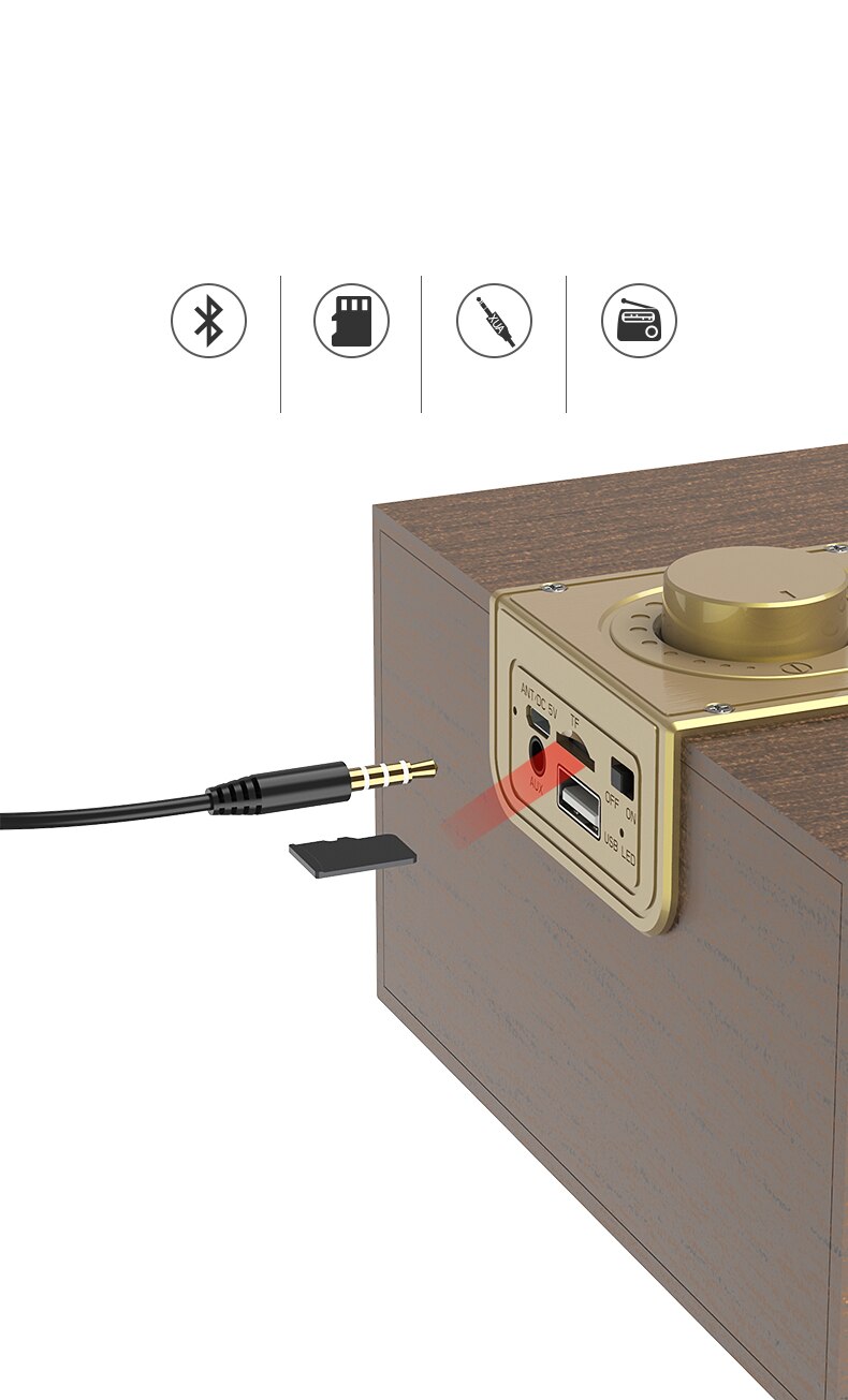 Bluetooth Speaker Retro Classic Wooden Super High Sound Boom Box Home Wireless Speaker Stand Furniture Desktop Sound Box