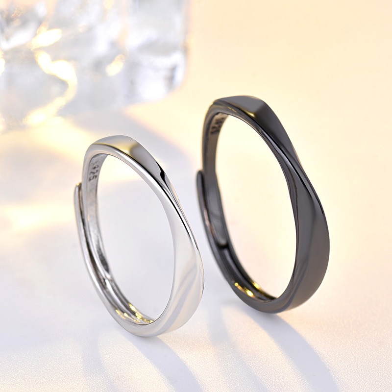 Mode Eenvoudige Geometrische Mobius Paar Ringen Voor Mannen Vrouwen Zwart Sliver Kleur Glad Verstelbare Open Ring Valentijnsdag