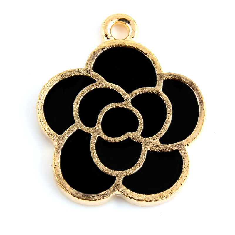 10 stücke Weiß Rosa Schwarz Emaille Rose Charm Anhänger Gold Farbe Legierung perlen Schmuck Finden: black