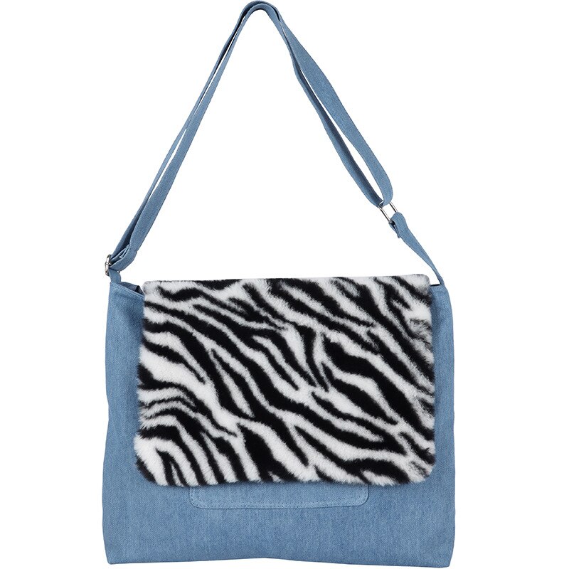 Tassen Vrouwen Vrouwen Mode Denim Schoudertas Grote Capaciteit Luipaard Zebra Print Pluche Messenger Bag dames Bolsos