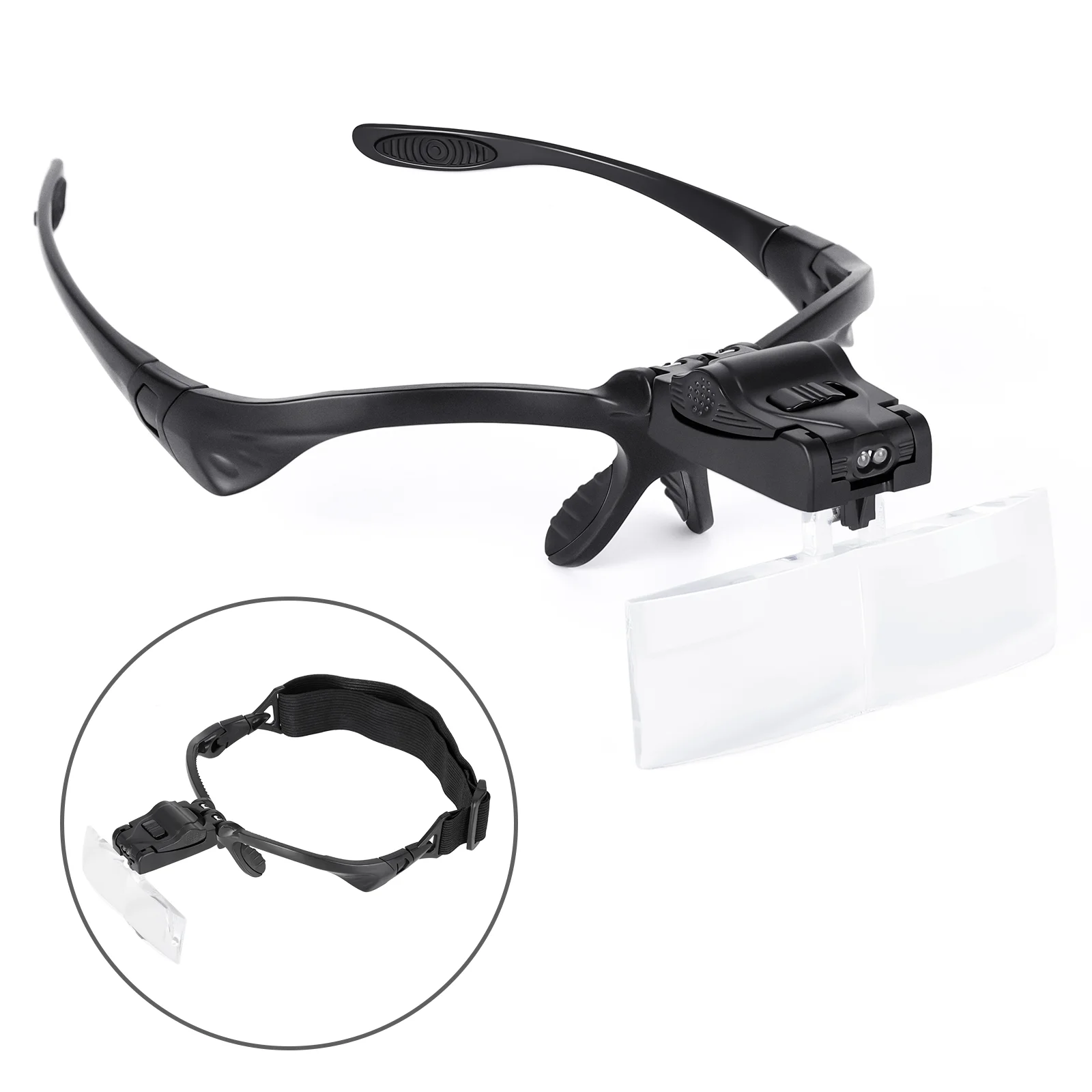 Lunettes loupe, 1X 1,5X 2X 2,5X 3,5X lunettes loupe, 5 pièces lentilles serre-tête loupe pour la lecture