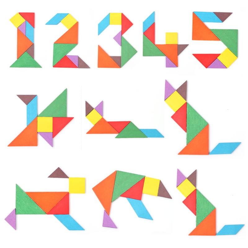 Farverigt træ tangram hjernevrider puslespil legetøj tetris spil førskole magination intellektuelt pædagogisk børnelegetøj