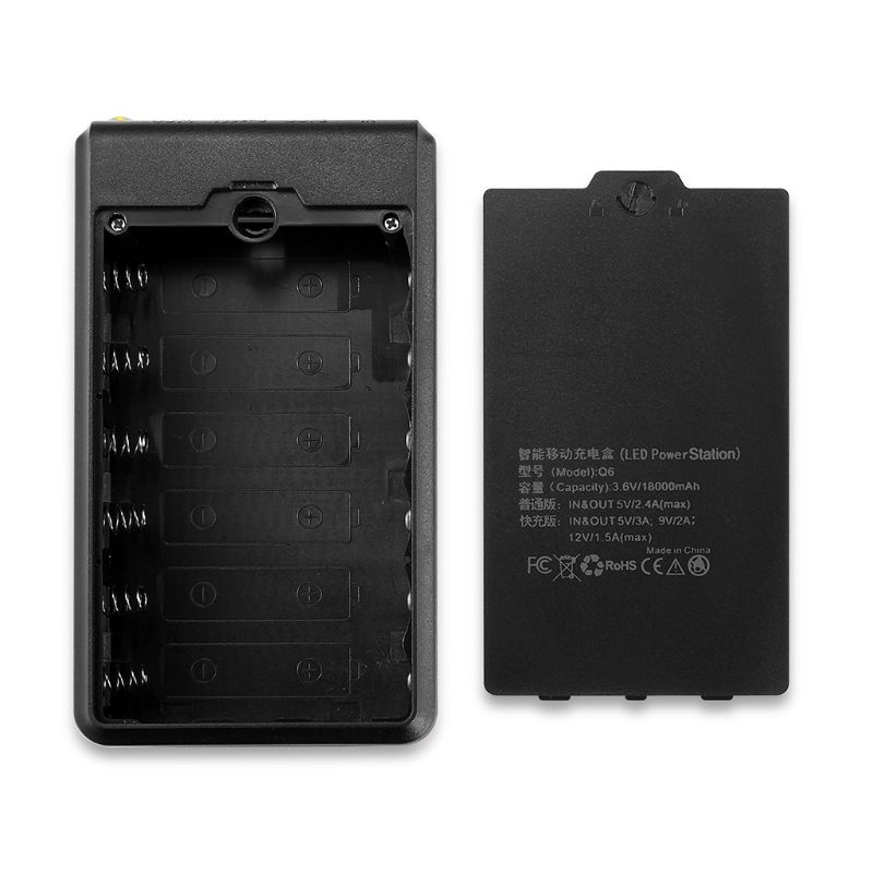 QC3.0 PD 6x18650 Battery Case DIY Power Bank Shell Battery Charge Storage Box 95AF: Black