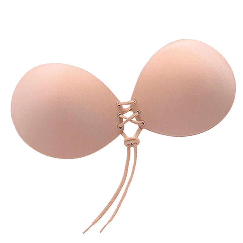 Varsbaby sexy strapless invisible seamless lingerie push up silicone underwear drawstring A B C D bras: beige / C