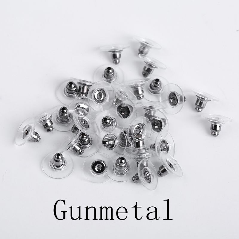 100 unids/lote, tapón de tuerca de goma para pendientes, hallazgos de joyería, accesorios Diy, platillo volador, pendiente trasero para fabricación de joyas: Gun Black