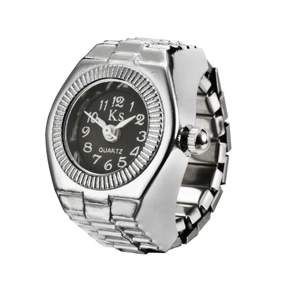 anillo de reloj de dedo de cuarzo Digital para mujeres y hombres, Mini relojes Punk plateados Vintage, anillos, reloj de joyería elástico, divertido: Gris