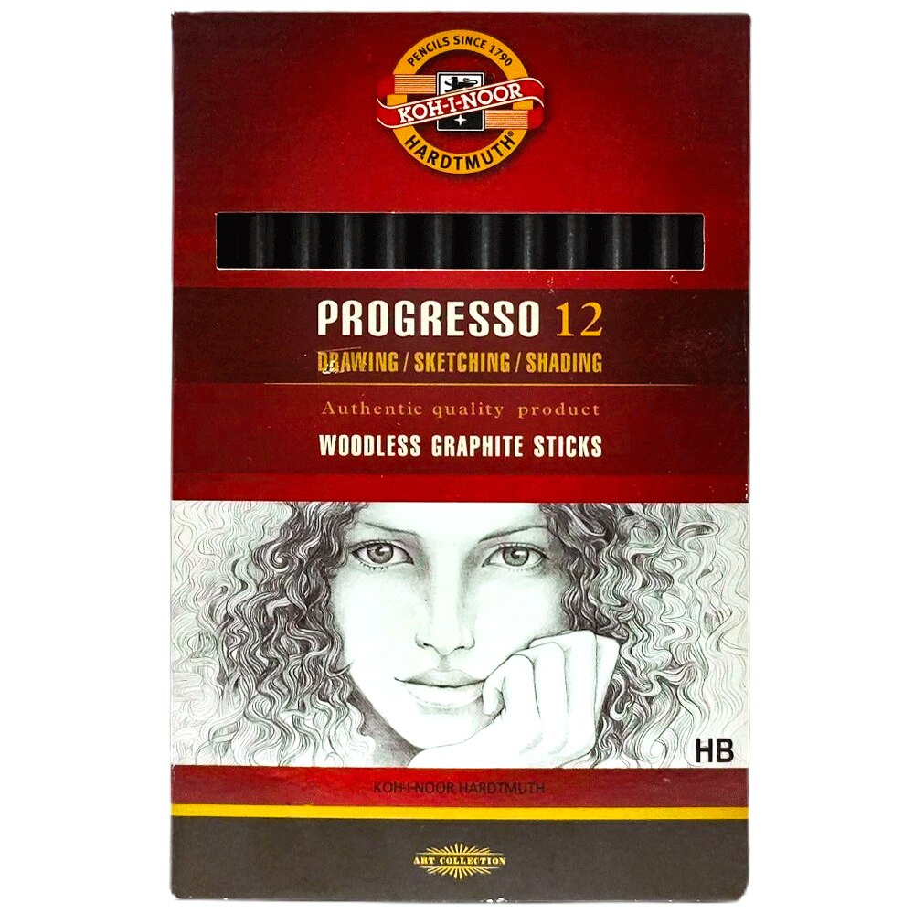 KOH-I-NOOR HARDTMUTH Progresso Woodless Graphite Sticks 12 Pcs / set, Sketch Pens For Sketching Drawing Tool Art