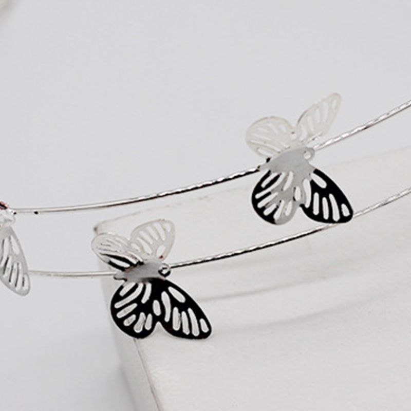 Kvinder dobbelt lag metallegering pandebånd hul sommerfugl blomstret hår bøjle smykker rhinestone bryllup hovedbeklædning