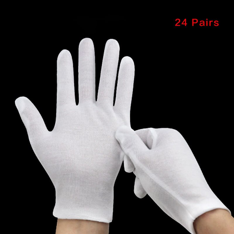 2/6/12/24 PCS paia guanti bianchi guanti in cotone morbido cameriere/driver/gioielli/lavoratori guanti guanti per assorbimento del sudore: 24 Pairs / XL