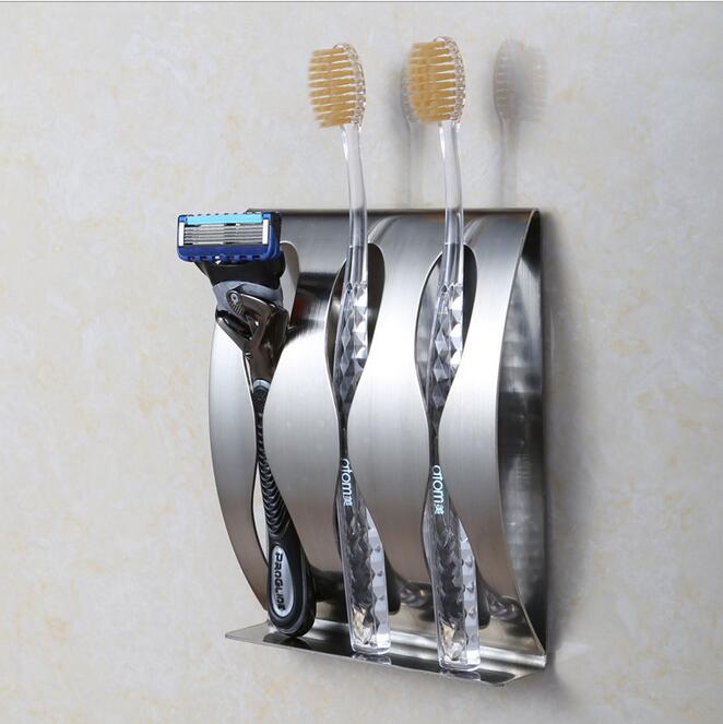 Tandbørste barberholder holder rustfast poleret rustfrit stål arrangør klæbrig vægmonteret badeværelse brusebad tandbørstehylde