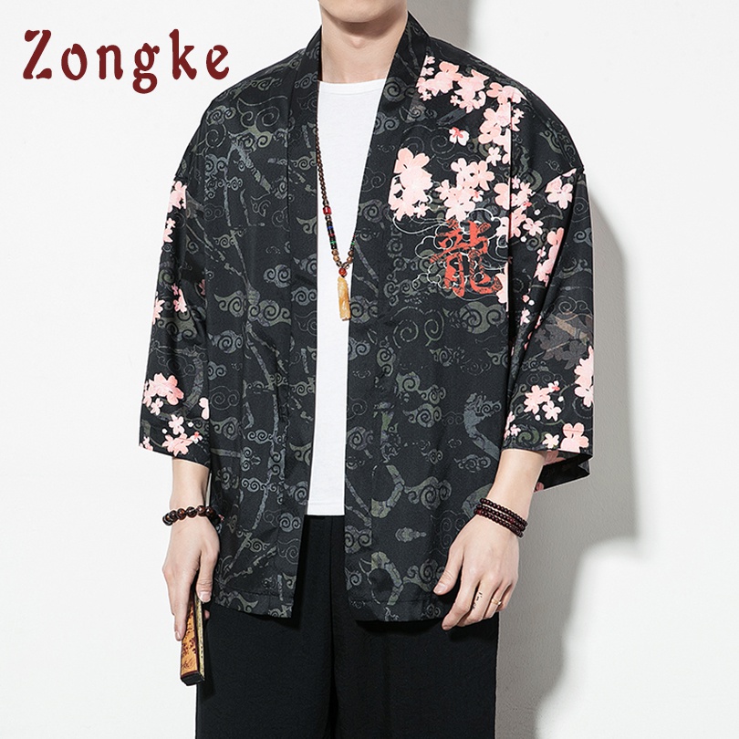 Zongke Chinese Style Dragon Kimono Cardigan Men Shirt Hip Hop Streetwear Kimono Shirt Men Japanese Kimono Men Shirt Summer