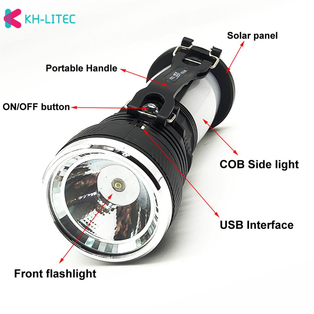 Solar Power Lamp Rechargeable Battery LED Flashlight Outdoors Camping Tent Light Lantern Lamp