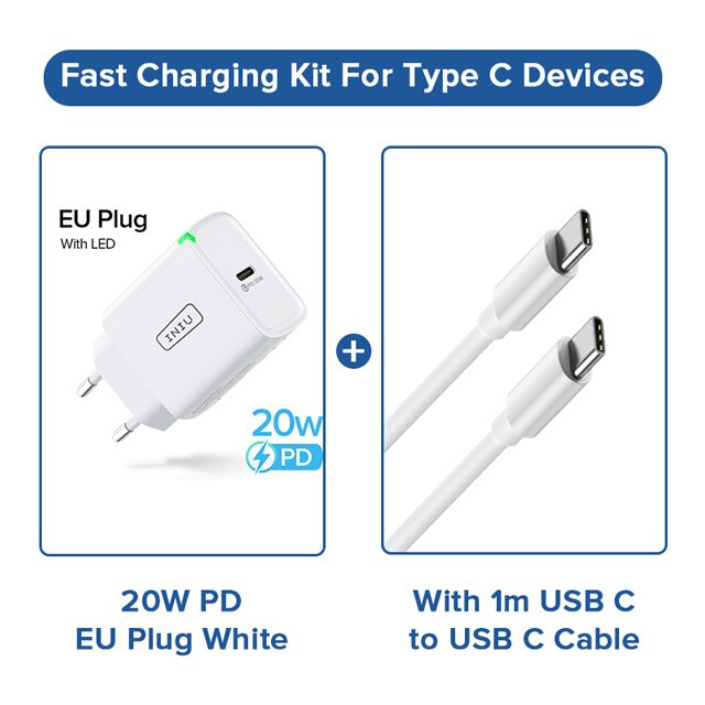 INIU – chargeur USB type-c 20W PD 3.0 QC4.0, charge rapide, pour téléphone iPhone 13/12/11 Pro Max, Samsung S21, Huawei, Xiaomi: EU PD add C-C