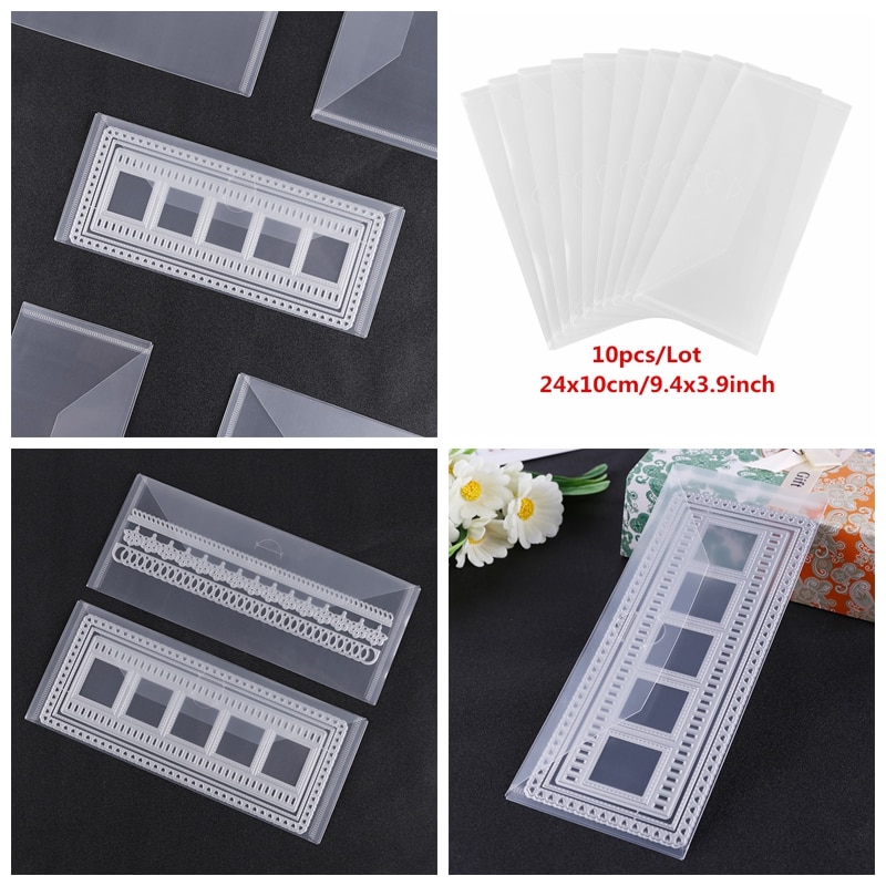 Slimline opbergvakken voor stansen, 10 stuks/set, pvc-kunststof plaat, transparant, grote opbergvakken voor stansen, stempelverzameling, 10 x 24cm