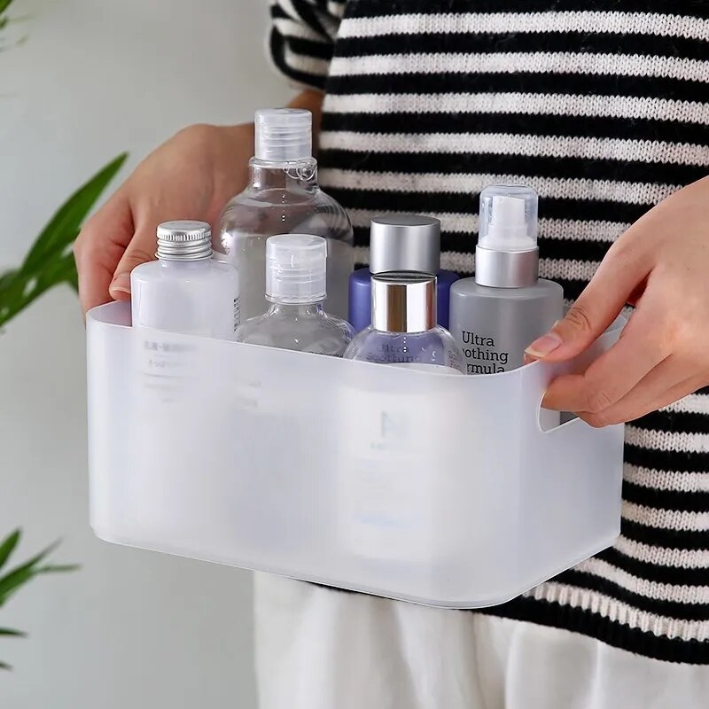 Caja de maquillaje con compartimentos de plástico transparente mate, almacenamiento de objetos, escritorio, organizador de cosméticos