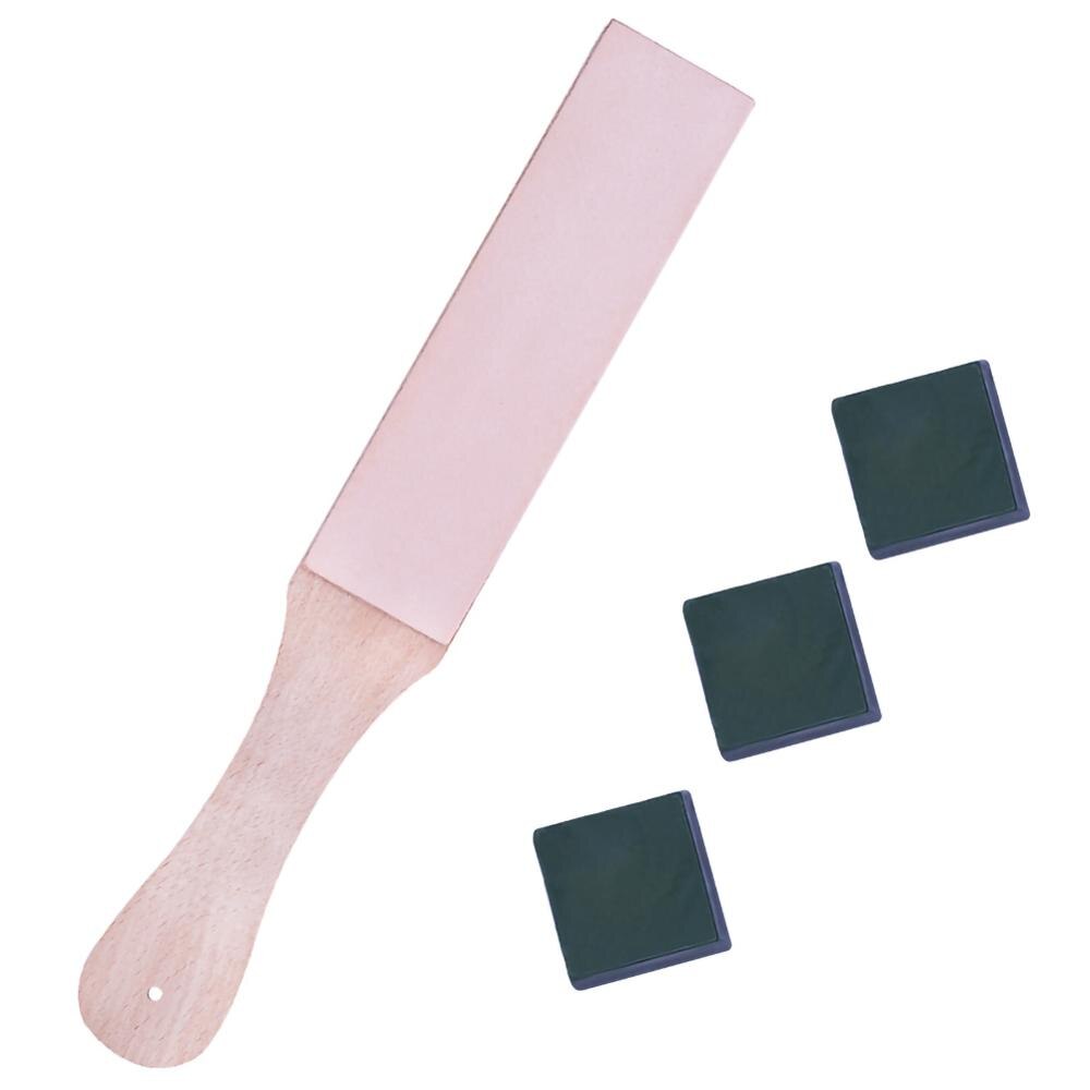4PCS DIY Leather Strops Kit Wooden Double Sided Leather Paddle Strop with 3Packs Polishing Compounds for DIY Craft 40P