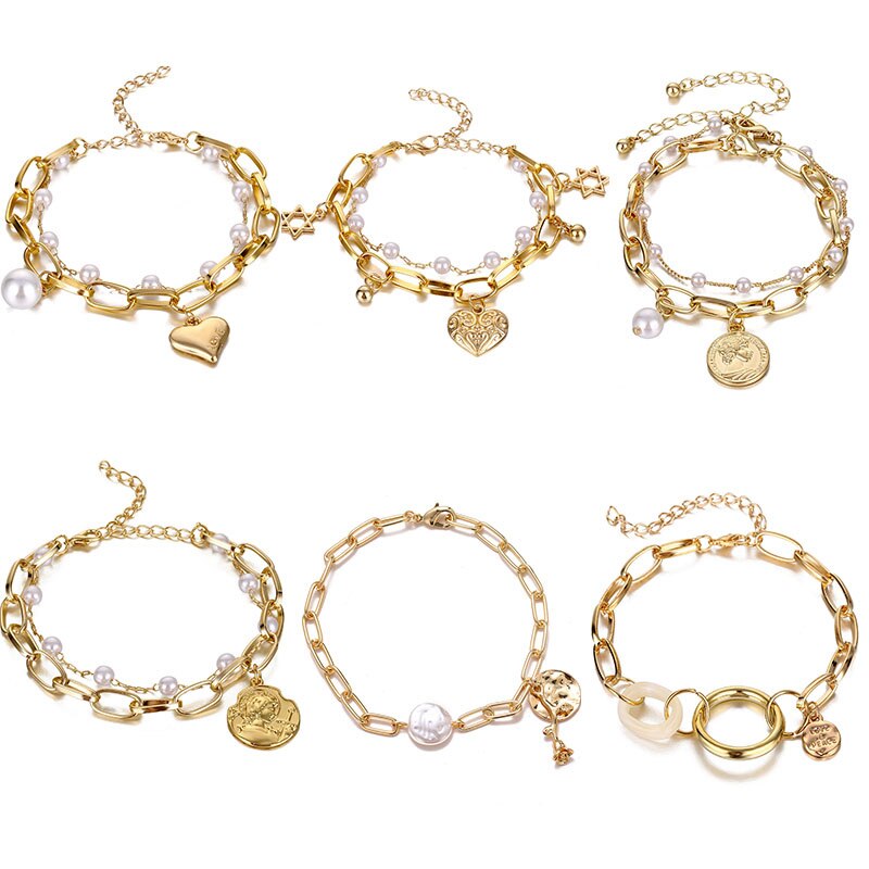 DAXI Boho Braccialetti D'oro per Le Donne Della Perla di Modo punk Della Catena Del Braccialetto Delle Donne Accessori Dei Monili per Le Donne del Regalo Del Braccialetto Pendenti E Ciondoli