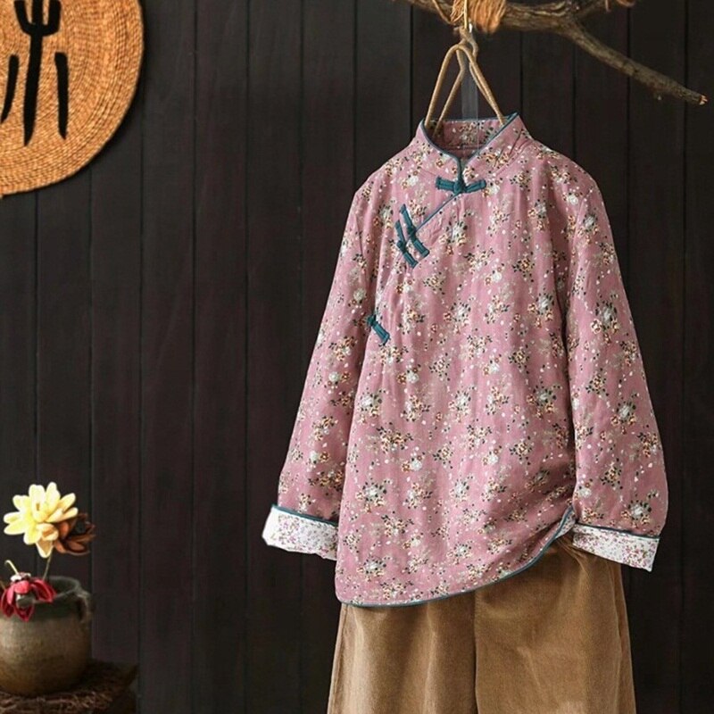 Herbst Winter Neue Chinesischen Stil Frauen Langarm Jahrgang Geschmack Baumwolle Gefütterte Mantel Baumwolle Leinen verlieren Warme Druck Jacke 31394