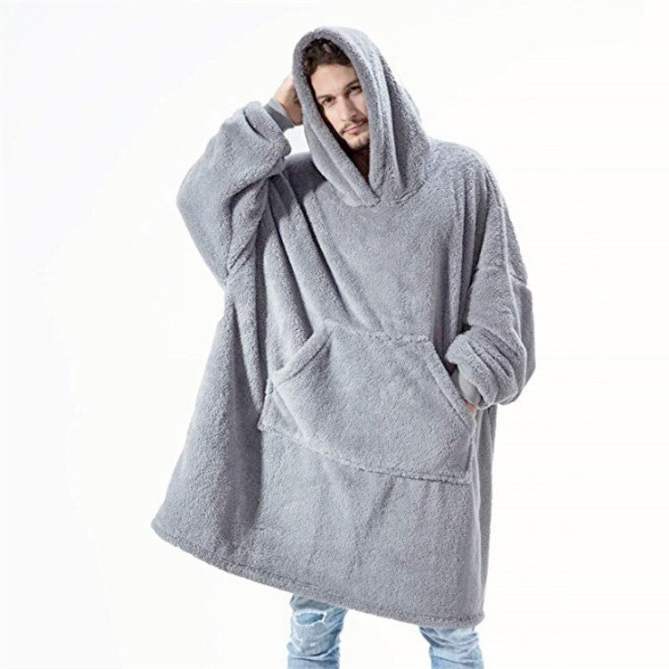 Gruesa Bata Manta Polar Unisex con Capucha para Adultos y Niños, Cálida Sudadera Albornoz con Bolsillo Gigante, Mantas Compensadas para Viajar, el Hogar y Camas: NEW Gray