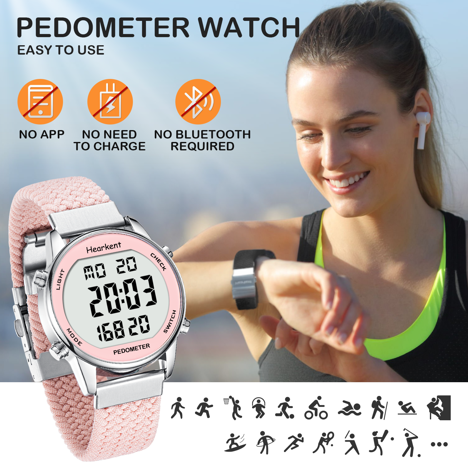 Hearkent stappenteller sporthorloges stappenteller horloge dames digitale horloges calorieën mijl stopwatch countdown voor wandeltracker