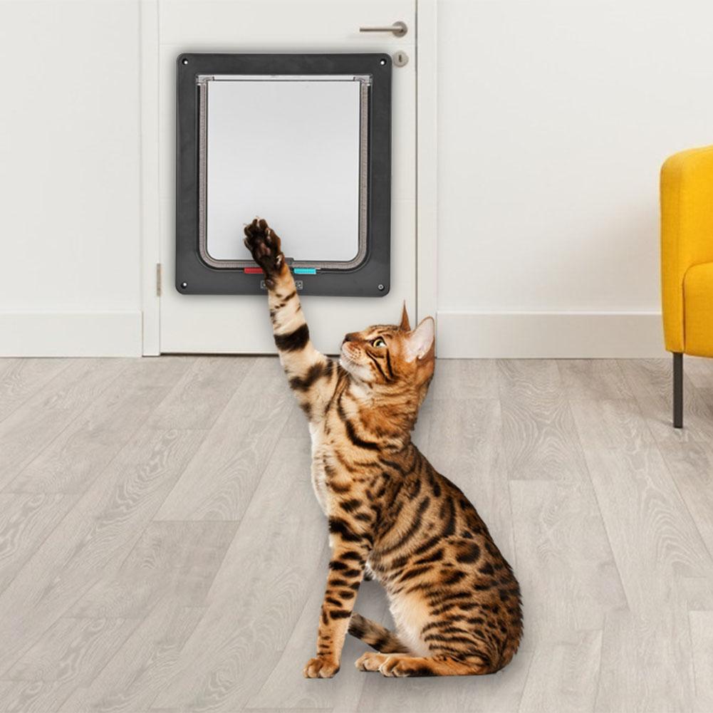 Lockable Dog Cat Security Flap Door 4 Way Kitten Puppy Pets Plastic Gate Interactive Door for Household Animals Cat Dog