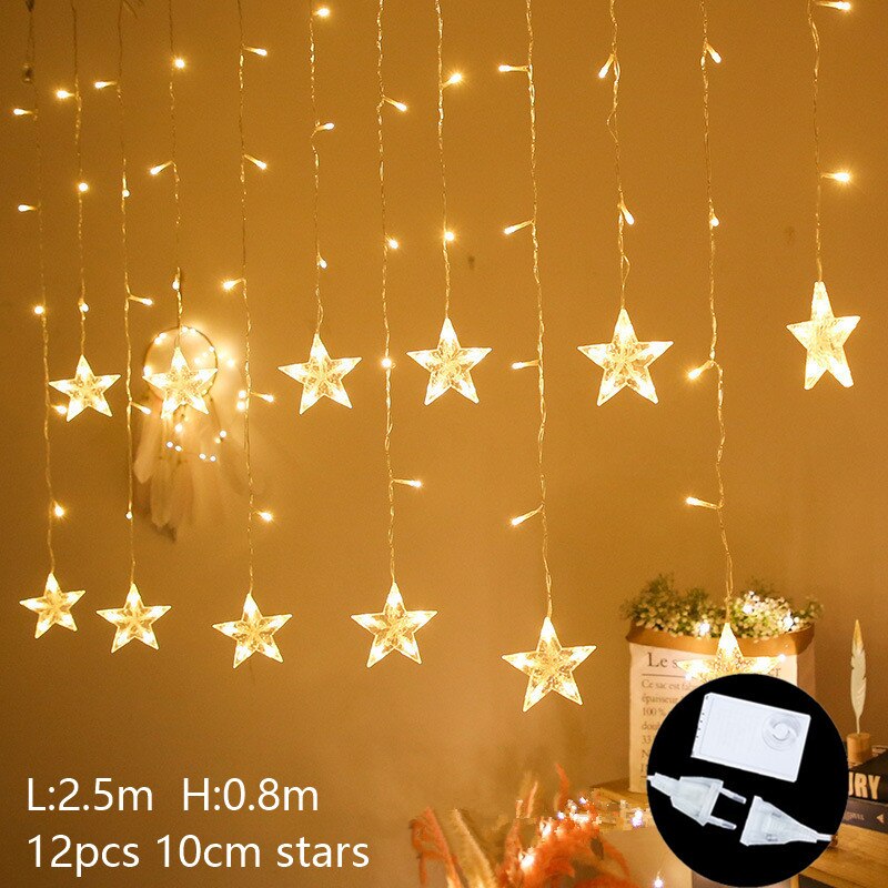 Guirlande lumineuse LED en forme de lune et d&#39;étoile, luminaire décoratif d&#39;intérieur et d&#39;extérieur, idéal pour un jardin ou un Patio, ou comme décoration de noël, 220V, ue: Style 3 warm white