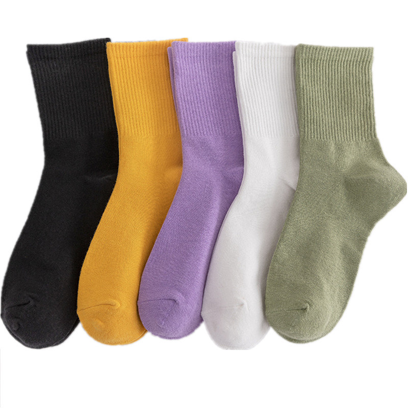 Damensocken aus 100er Baumwolle, modischer Trend, einfarbige Damensocken, Damensocken aus reiner Baumwolle, fröhliche Mädchensocken, kurze Besatzung-Söckchen