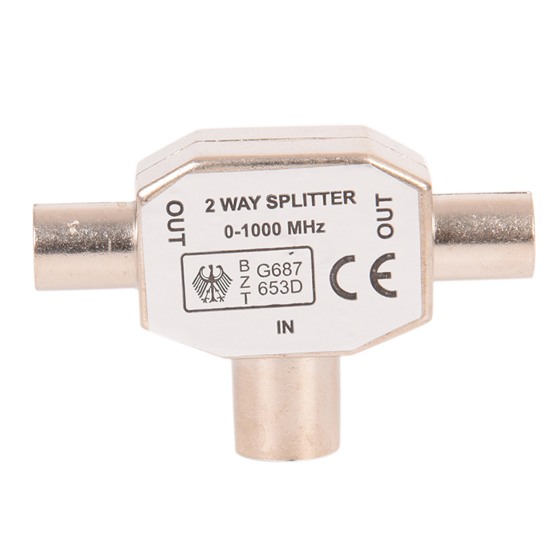 2-Way TV aérea coaxial divisor, sinal de metal, combinador adaptador T, 2 macho para 1 fêmea adaptador, TV/T Adaptadores