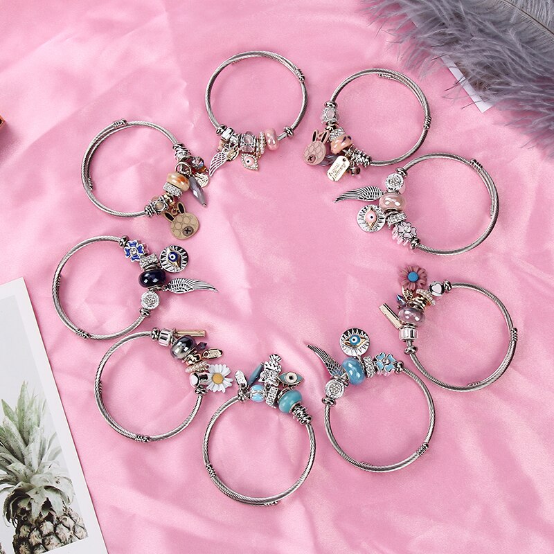 Roestvrijstalen armbanden voor dames sieraden kristal kralen bedels armband bloem dieren hanger armband meisjes