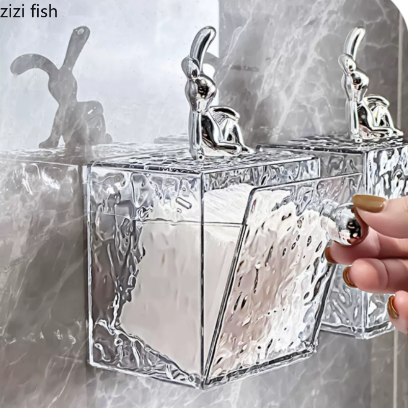 Transparent Acrylic Storage Box Wall Mounted Organizer Square Makeup Cotton Box Bathroom Storage Rack Storage Bin Shelf