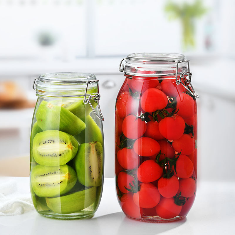 Botella de vidrio sellada para cocina, tarro de almacenamiento para alimentos, pepinillo, fruta enlatada, transparente, boca grande, para el hogar