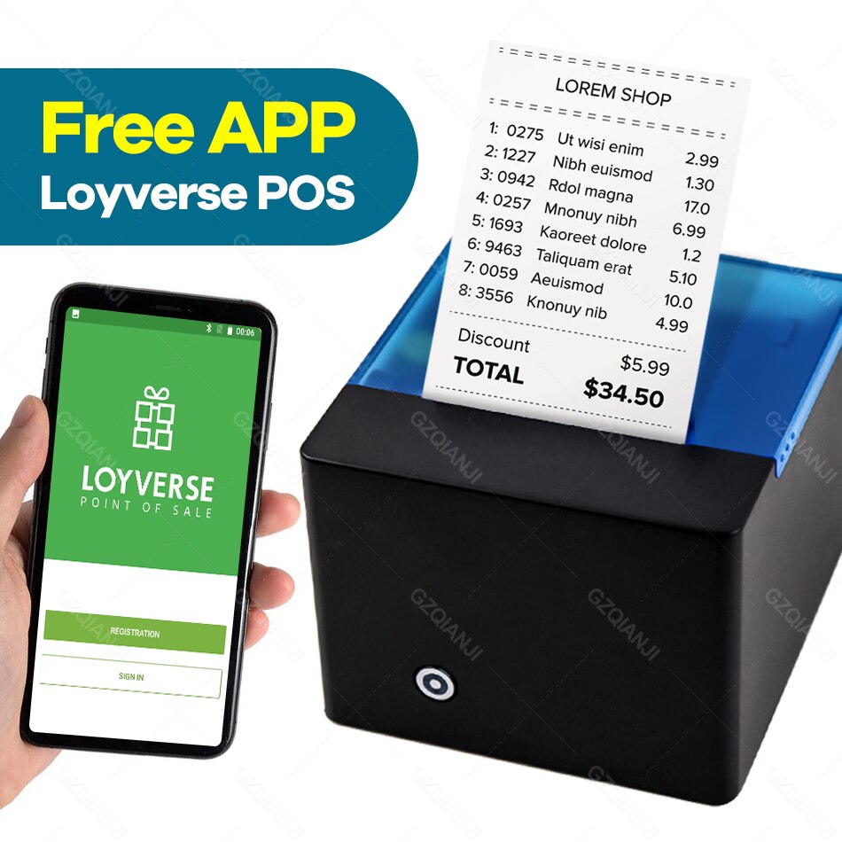 58mm Mini Thermal Receipt Bluetooth USB POS Printer Big Paper Warehosue for Restaurant Store Receipt Phone Print Loyverse POS