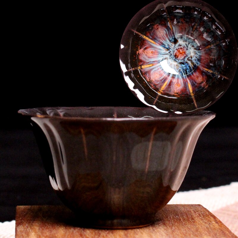 Taza de Té de Cerámica Hecha a Mano - Acabado Crackle Glaze - Vajilla Ecológica de Barro: Taza pÃÂ©talo 75 ml