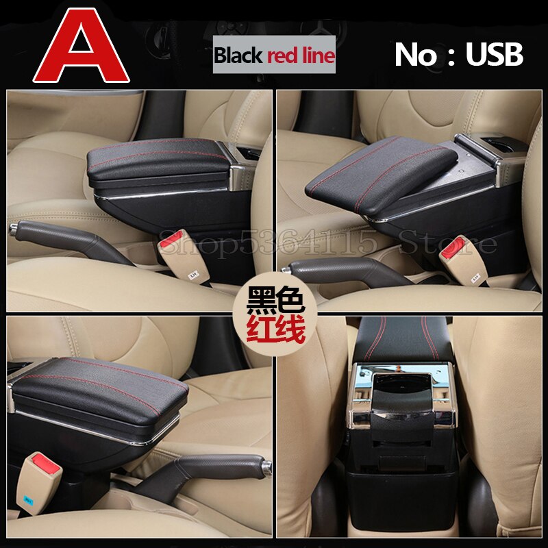 Para peugeot 207 caja de apoyabrazos carga USB aumentar doble capa almacenamiento central contenido taza soporte Cenicero Accesorios: A  black. Red line