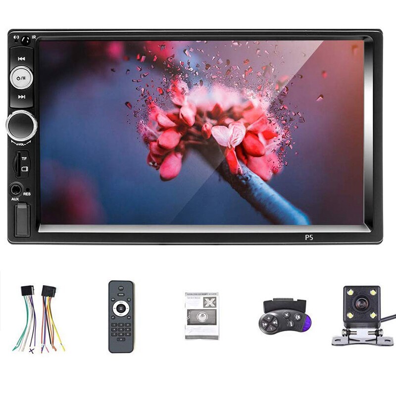 2 Din Car Stereo 7 Inch HD Contact Screen MP5 Player Bluetooth FM Radio Support IOS/Android Phone Mirror Link with AUX/Dual USB/