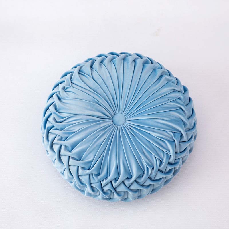 Cojín redondo de terciopelo de 35cm para sofá, almohada rellena, puf futón en el suelo: blue-A