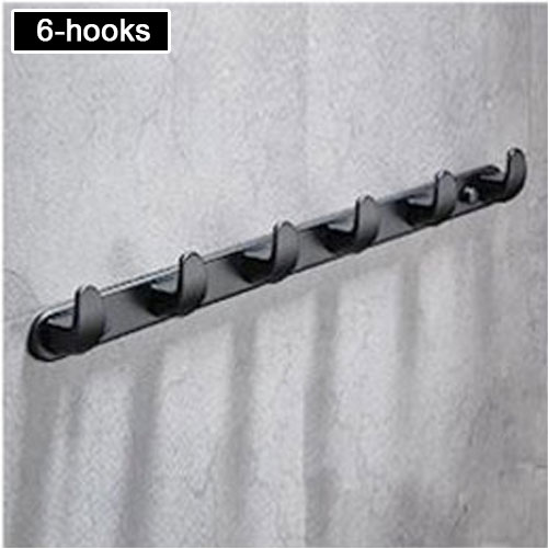 Matt svart väggmonterat klädhängare med 4/5/6 krokar, klädkrok i rostfritt stål, handduksställ krok badrum sovrum kök: 6- krokar