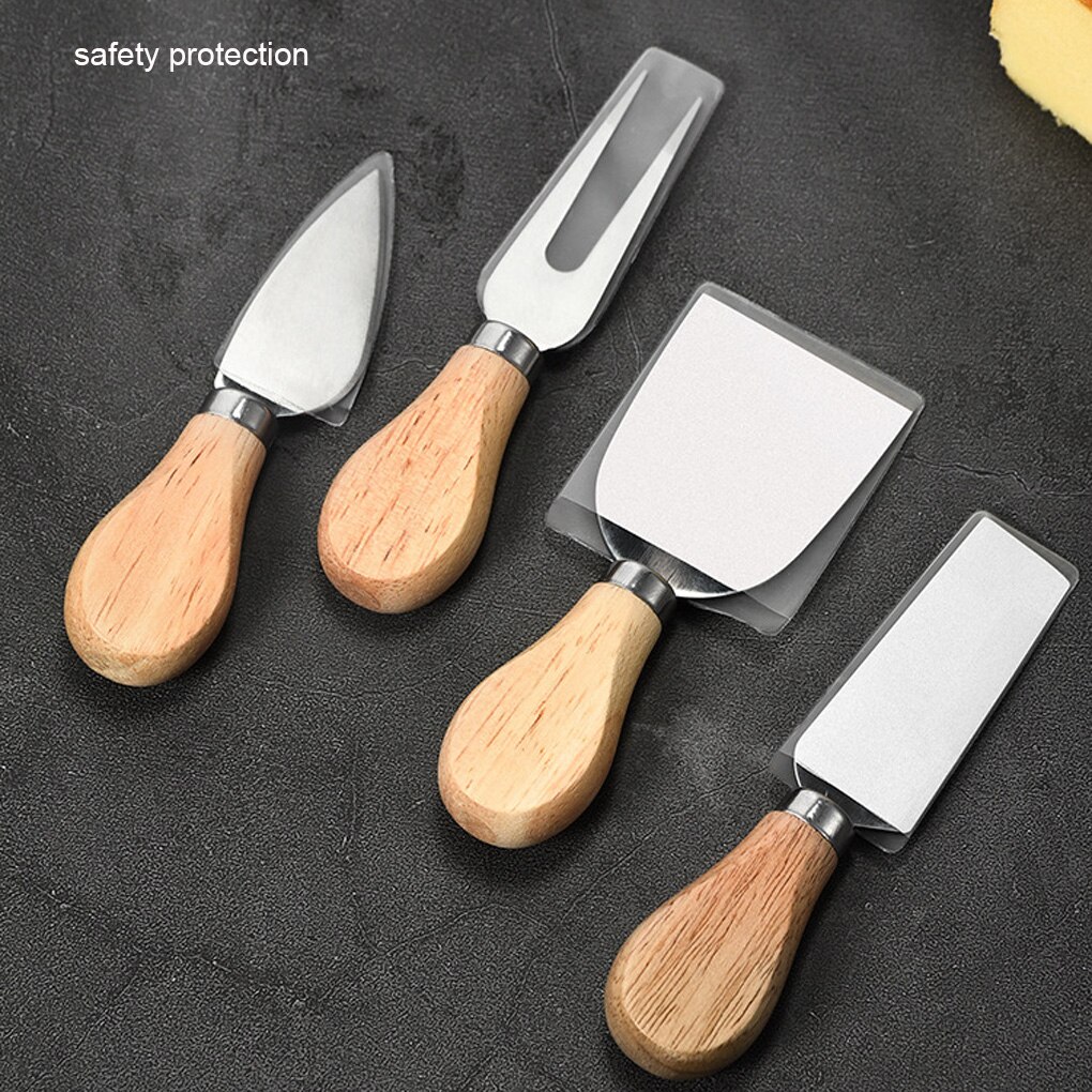 4 Steel Stainless Cheese Slicer Cutter Cheese Knives Set Cheese CutleryWood Handle Mini Knife Butter Knife Spatula &amp; Fork