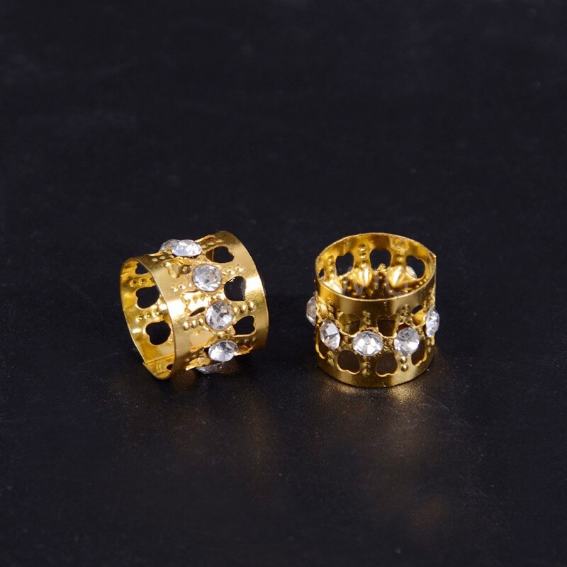 10/20 Pcs Gold Rhinestone Ring Dreadlock Beads for Braids Hair Beads for Dreadlocks Adjustable Hair Braid Cuff Clips