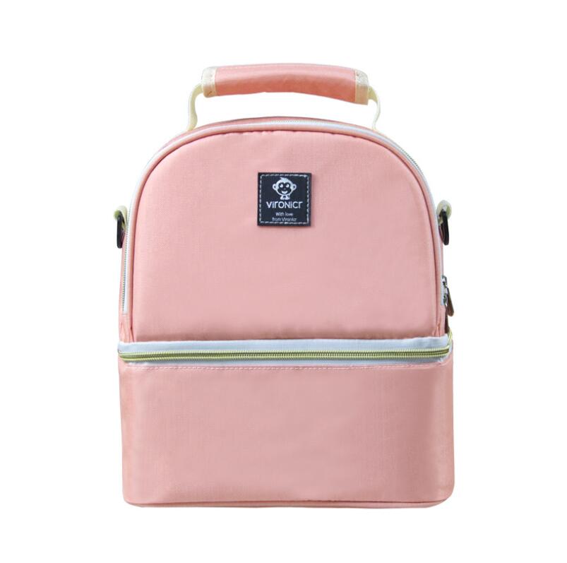 Milk storage bag Fresh Keeping double layer lunch bag mummy bag waterproof bag Outdoor Cooler Backpack Baby Food Insulation Bag: pink