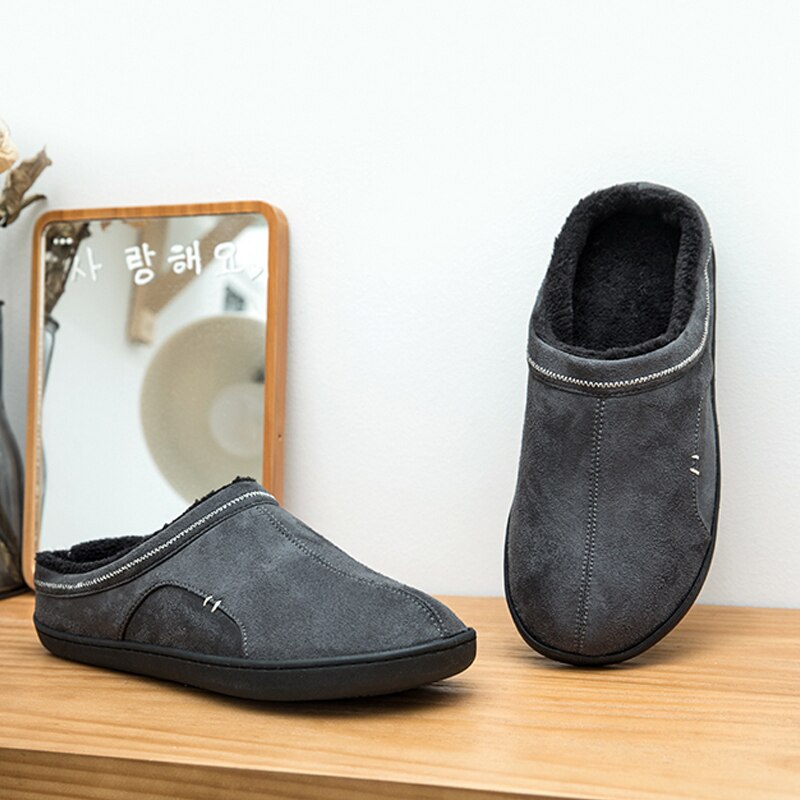 BOREE Classic Home Slippers for Men Winter Suede Short Plush Man Slippers Non Slip Bedroom Slipper Couple Soft Indoor Shoes Male
