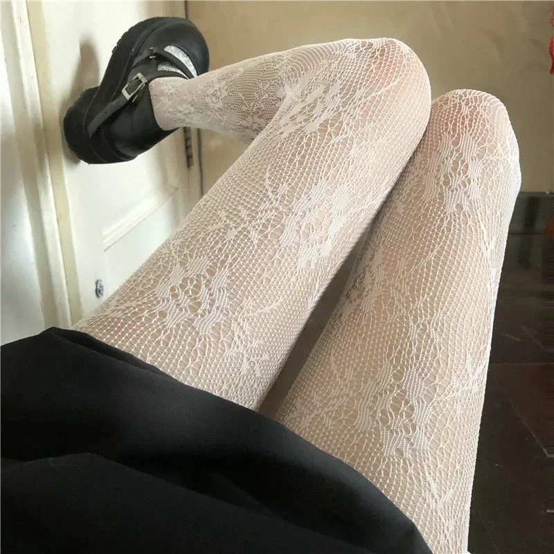 Nuevas medias bordadas de malla con lazo, pantimedias inferiores para mujer, medias sexis de nailon con lazo, medias caladas de estilo Punk a la: Rojo