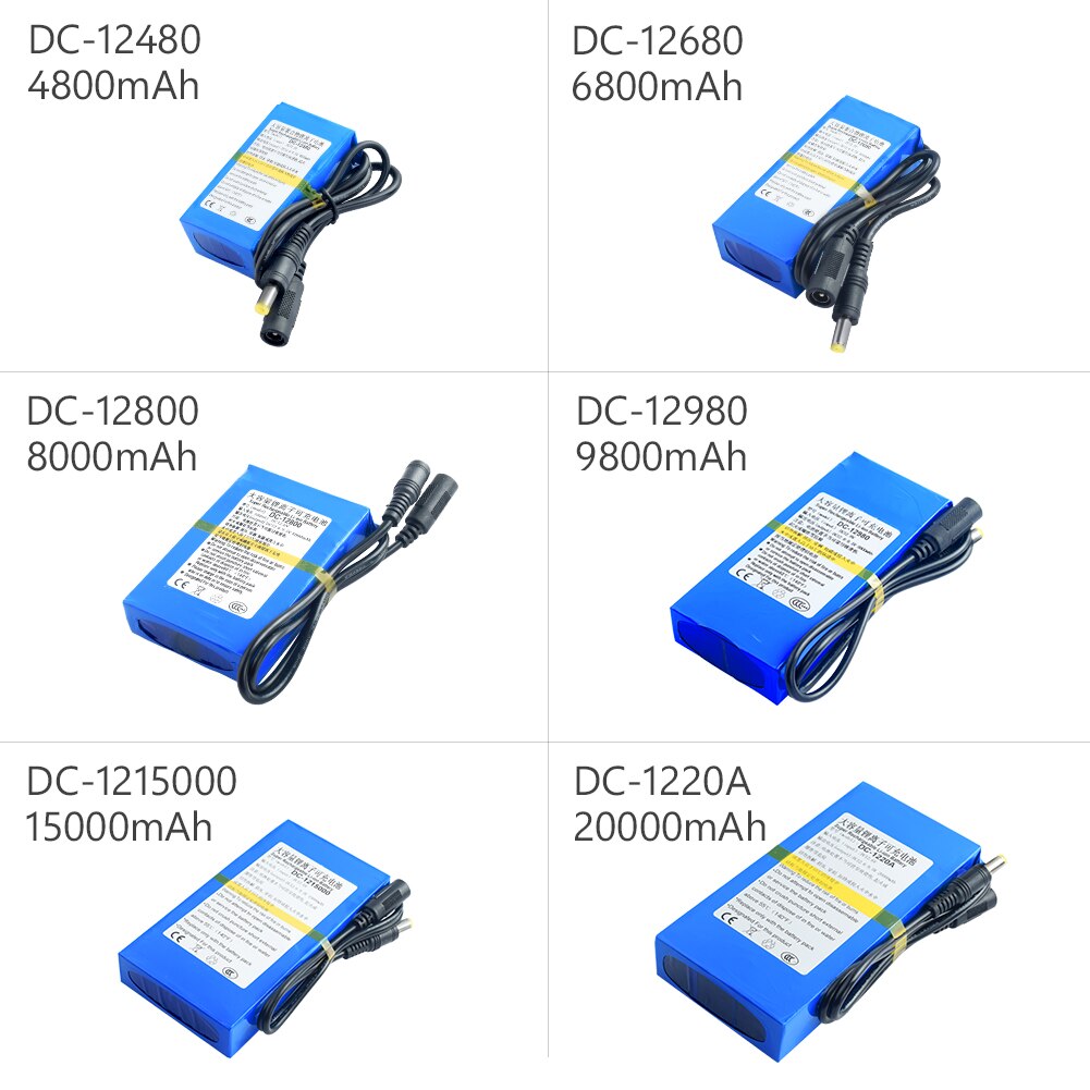 paquete de baterías de iones de litio de súper recargables, baterías de litio DC 12V 4800-20000mAh DC12680 12800 12980 121500