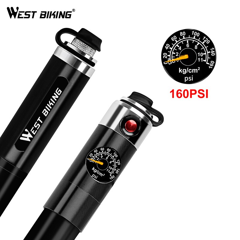 WEST BIKING Portable Bike Pump Gauge High Pressure Hand Pump Inflador Bicicleta Bike Accessories Schrader & Presta Bicycle Pump