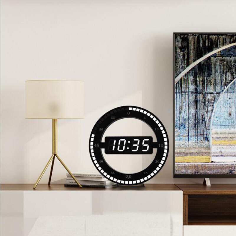 3D LED Digital Wall Clock Electronic Night Glow Round Wall Clocks Automatically Adjust Brightness Desktop Clock EU Plug