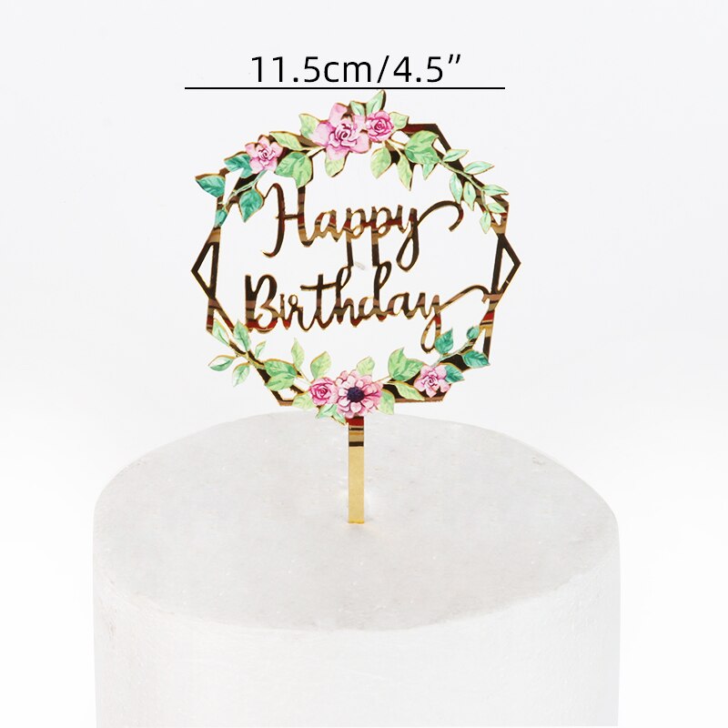 Décoration de gâteau joyeux anniversaire, bordure de couronne de fleurs et papillon, fée filles, fête d'anniversaire, Baby Shower, acrylique, décoration de gâteaux
