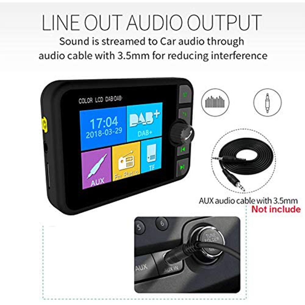 In Car DAB+ Digital Radio Adapter FM Transmitter Bluetooth Receiver