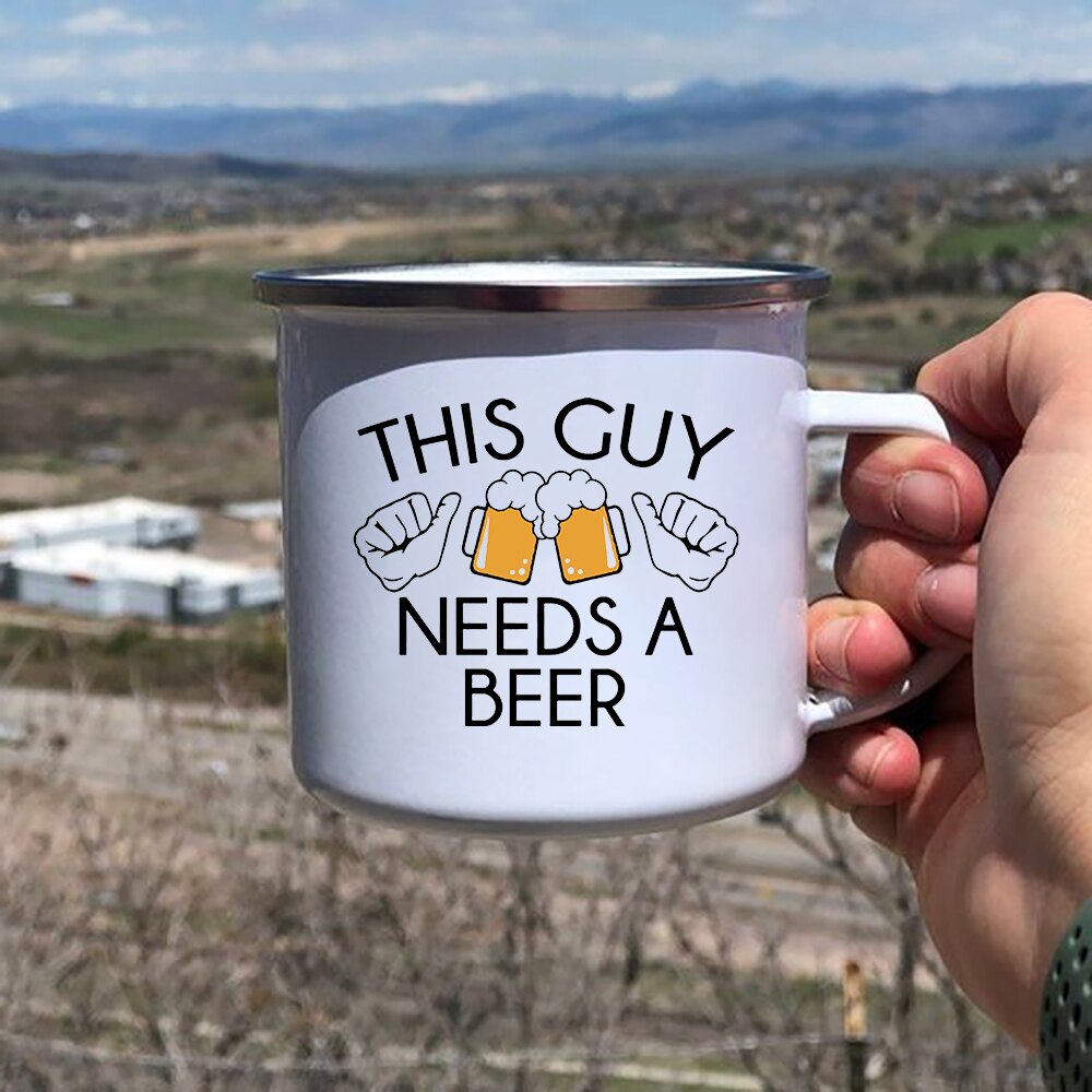 Daddy Behoeften Een Bier Creatief Emaille Koffie Mokken Home Party Grappig Bier Drinken Sap Cacao Cups Reizen Camping Mok Vader dag: XH2962-A015WH-8