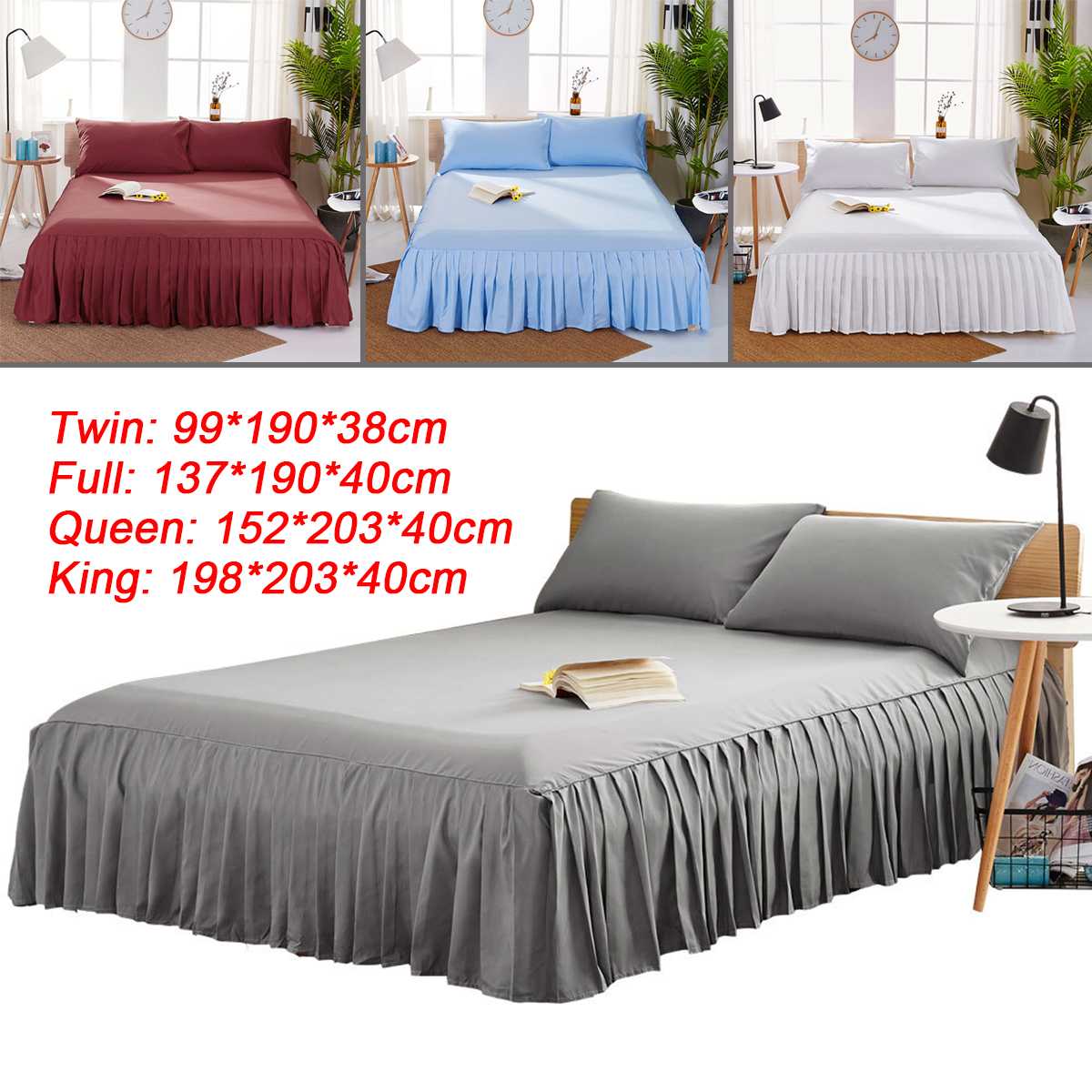 4 Colors 4 Sizes Solid Color Bed Skirt Bed Home Hotel Fitted Sheet Cover Bedspread Pillowcase